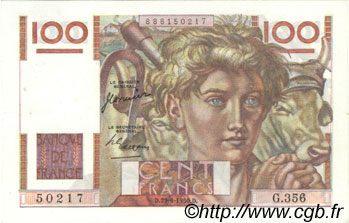 100 Francs JEUNE PAYSAN FRANCE  1950 F.28.25 SUP