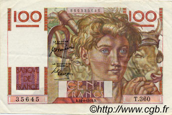 100 Francs JEUNE PAYSAN FRANCE  1950 F.28.26 SUP+