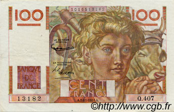 100 Francs JEUNE PAYSAN FRANCE  1951 F.28.30 SUP