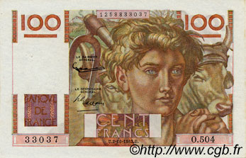 100 Francs JEUNE PAYSAN FRANCE  1952 F.28.34 pr.SPL