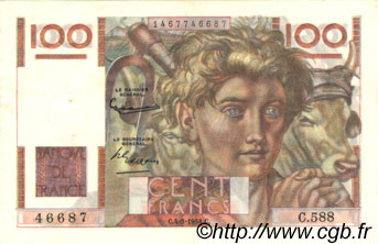 100 Francs JEUNE PAYSAN filigrane inversé FRANCE  1954 F.28bis.05 SUP