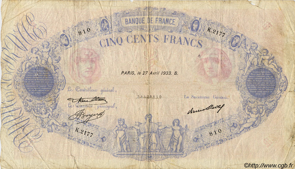 500 Francs BLEU ET ROSE FRANCE  1933 F.30.36 B