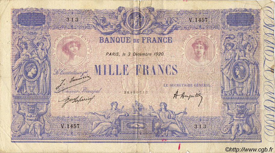 1000 Francs BLEU ET ROSE FRANCE  1920 F.36.36 B