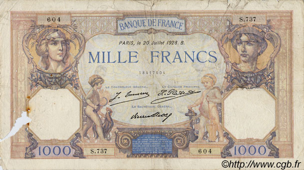 1000 Francs CÉRÈS ET MERCURE FRANCE  1928 F.37.02 AB