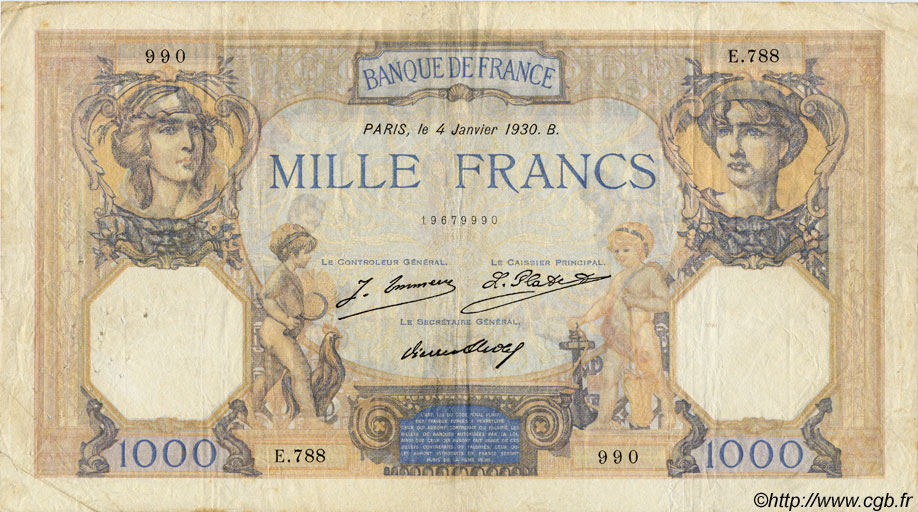 1000 Francs CÉRÈS ET MERCURE FRANCE  1930 F.37.04 TB