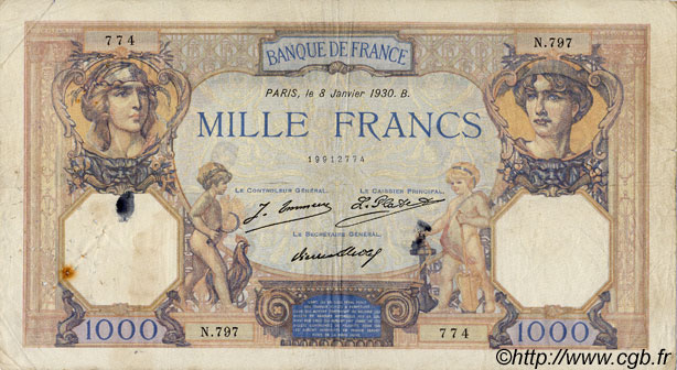 1000 Francs CÉRÈS ET MERCURE FRANCE  1930 F.37.04 pr.TB
