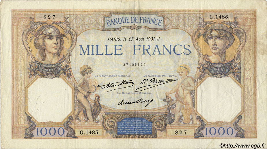 1000 Francs CÉRÈS ET MERCURE FRANCE  1931 F.37.06 TB à TTB
