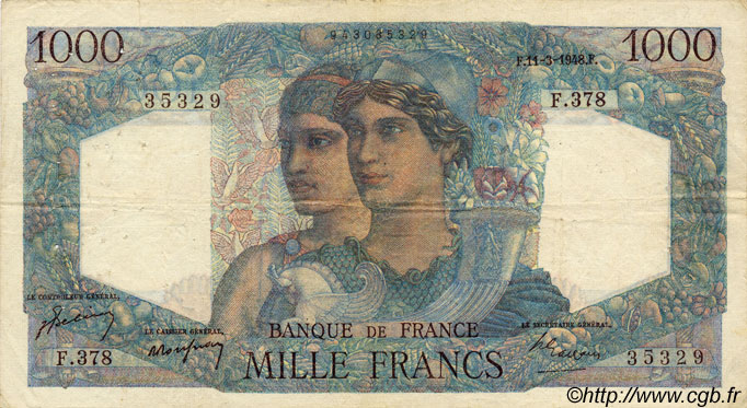 1000 Francs MINERVE ET HERCULE FRANCE  1948 F.41.19 TB