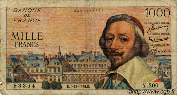 1000 Francs RICHELIEU FRANCE  1955 F.42.17 B