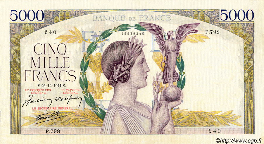 5000 Francs VICTOIRE Impression à plat FRANCE  1941 F.46.31 TTB+