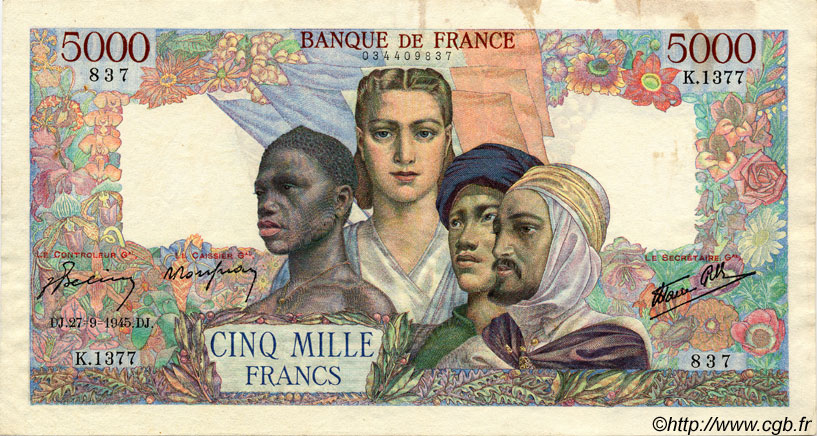 5000 Francs EMPIRE FRANÇAIS FRANCE  1945 F.47.45 pr.TTB