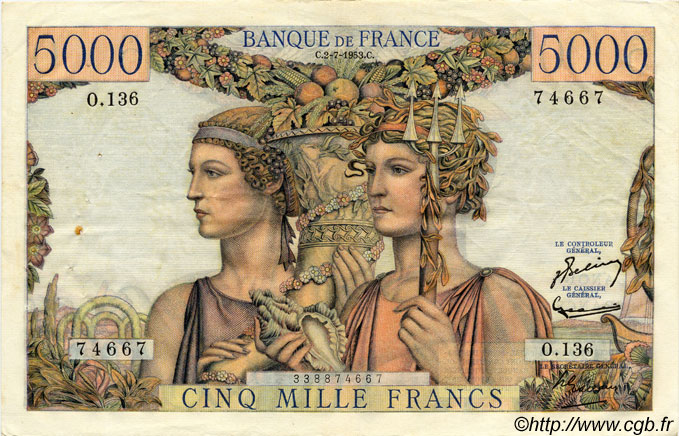 5000 Francs TERRE ET MER FRANCE  1953 F.48.09 TTB