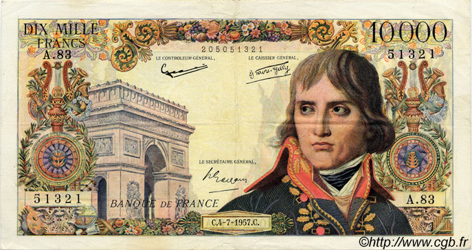 10000 Francs BONAPARTE FRANCE  1957 F.51.09 TTB+