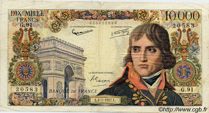 10000 Francs BONAPARTE FRANCE  1957 F.51.09 B+