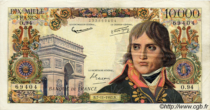10000 Francs BONAPARTE FRANCE  1957 F.51.10 TTB