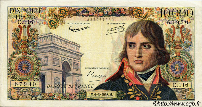 10000 Francs BONAPARTE FRANCE  1958 F.51.11 TB à TTB