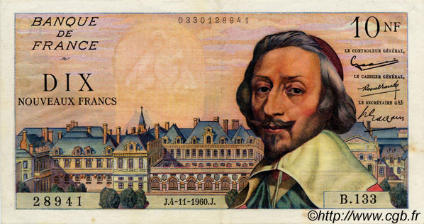 10 Nouveaux Francs RICHELIEU FRANCE  1960 F.57.11 SUP+