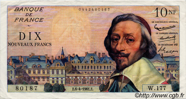 10 Nouveaux Francs RICHELIEU FRANCE  1961 F.57.15 pr.SUP