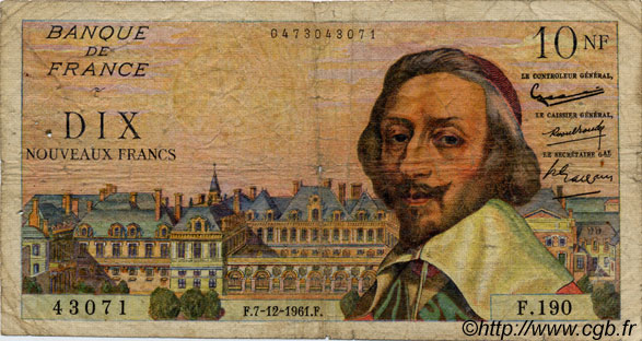 10 Nouveaux Francs RICHELIEU FRANCE  1961 F.57.16 B