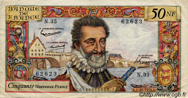 50 Nouveaux Francs HENRI IV FRANCE 1959 F.58.04 pr.TTB