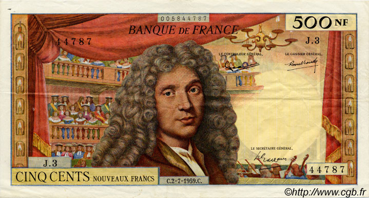 500 Nouveaux Francs MOLIÈRE FRANCE  1959 F.60.01 TTB