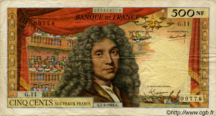 500 Nouveaux Francs MOLIÈRE FRANCE  1963 F.60.05 B+ à TB