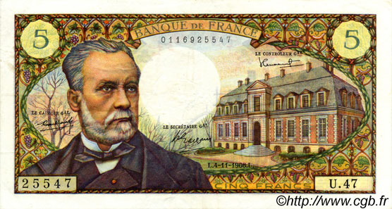 5 Francs PASTEUR FRANCE  1966 F.61.04 TTB+