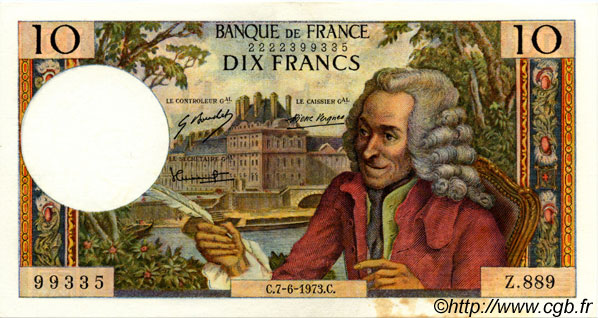 10 Francs VOLTAIRE FRANCE  1973 F.62.62 pr.SUP