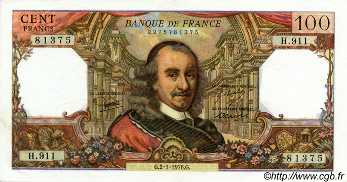 100 Francs CORNEILLE FRANCE  1976 F.65.51 pr.SUP