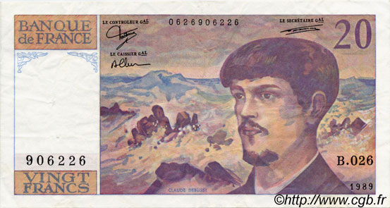 20 Francs DEBUSSY FRANCE  1989 F.66.10B26 TTB+