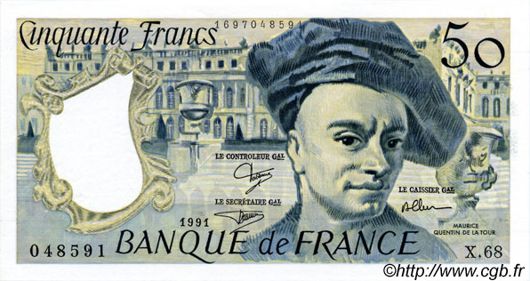 50 Francs QUENTIN DE LA TOUR FRANCE  1991 F.67.17 SUP+ à SPL