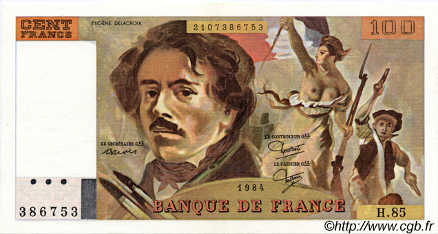 100 Francs DELACROIX modifié FRANCE  1984 F.69.08a SPL+