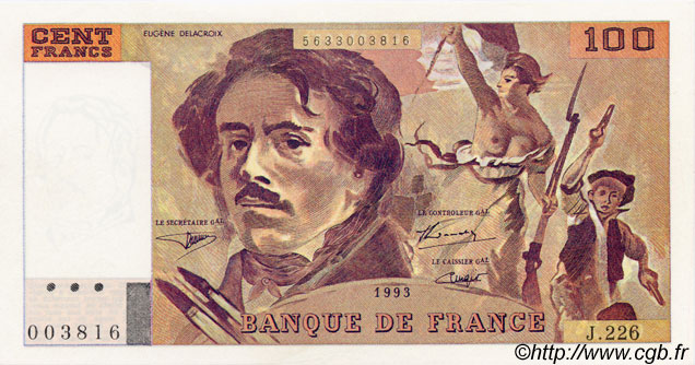 100 Francs DELACROIX imprimé en continu Faux FRANCE  1993 F.69bis.07x pr.NEUF