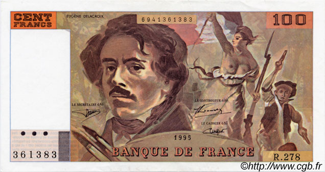 100 Francs DELACROIX 442-1 & 442-2 FRANCE  1995 F.69ter.02b SPL+