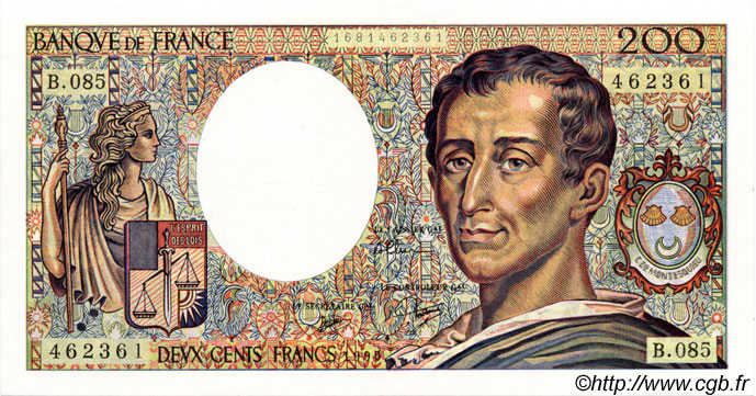 200 Francs MONTESQUIEU FRANCE  1990 F.70.10a SPL+