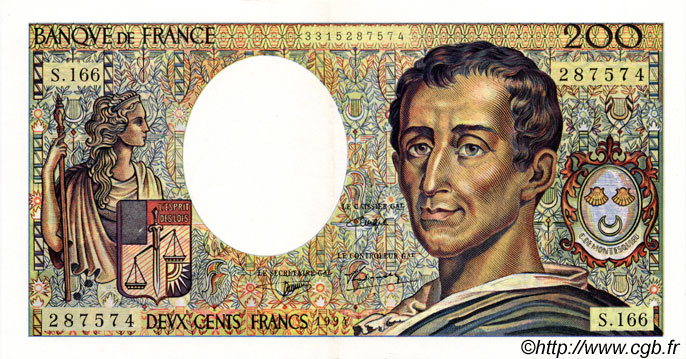 200 Francs MONTESQUIEU Modifié FRANCE  1994 F.70/2.01 pr.SPL