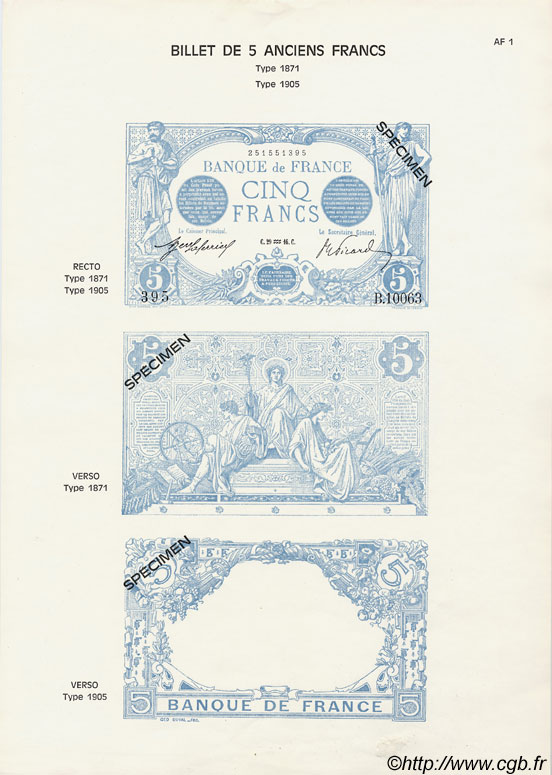 5 Francs BLEU et 5 Francs NOIR Planche FRANCE  1975 F.01/02pl NEUF