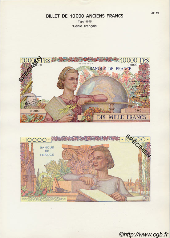 10000 Francs GÉNIE FRANÇAIS Planche FRANCE  1975 F.50pl NEUF