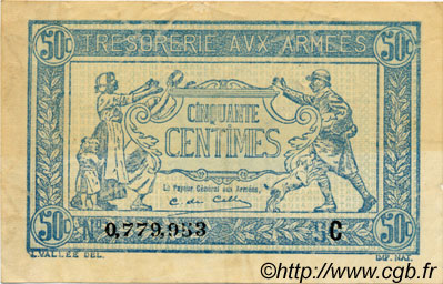 50 Centimes TRÉSORERIE AUX ARMÉES 1917 FRANCE  1917 VF.01.03 TTB