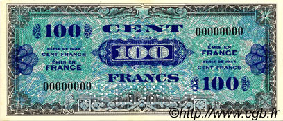 100 Francs DRAPEAU Spécimen FRANCE  1944 VF.20.00Sp SUP+