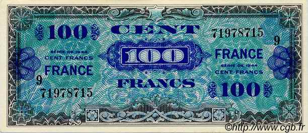 100 Francs FRANCE Annulé FRANCE  1944 VF.25.09 SPL