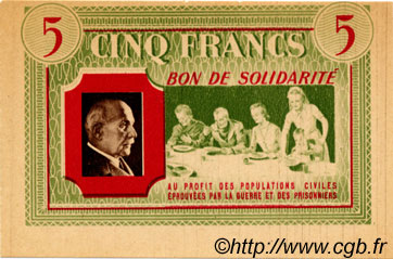 5 Francs BON DE SOLIDARITÉ FRANCE régionalisme et divers  1941 KL.05A3 SPL