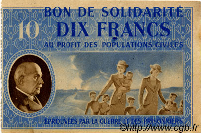 10 Francs BON DE SOLIDARITÉ FRANCE régionalisme et divers  1941 KL.07A2 SPL