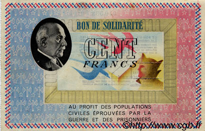 100 Francs BON DE SOLIDARITÉ FRANCE régionalisme et divers  1941 KL.10B SPL
