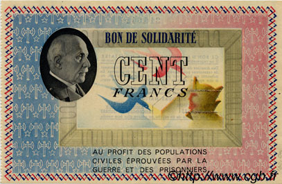 100 Francs BON DE SOLIDARITÉ FRANCE régionalisme et divers  1941 KL.10C pr.NEUF
