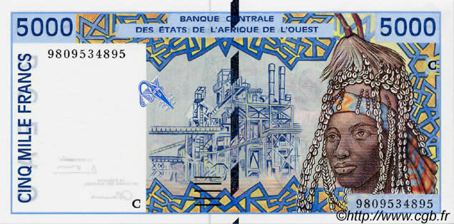 5000 Francs ÉTATS DE L AFRIQUE DE L OUEST  1998 P.313Cg NEUF