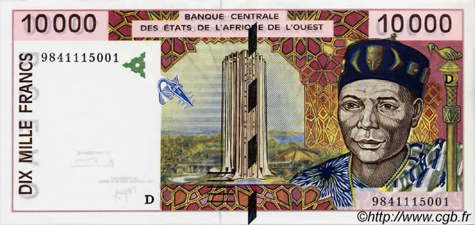 10000 Francs ÉTATS DE L AFRIQUE DE L OUEST  1998 P.414Dg NEUF