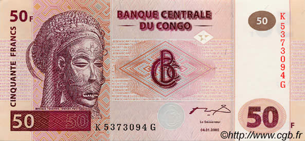 50 Francs REPúBLICA DEMOCRáTICA DEL CONGO  2000 P.091A FDC