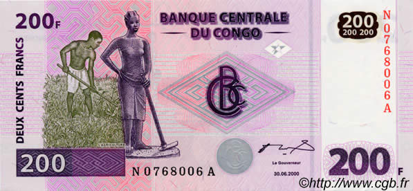 200 Francs CONGO, DEMOCRATIQUE REPUBLIC  2000 P.095a UNC