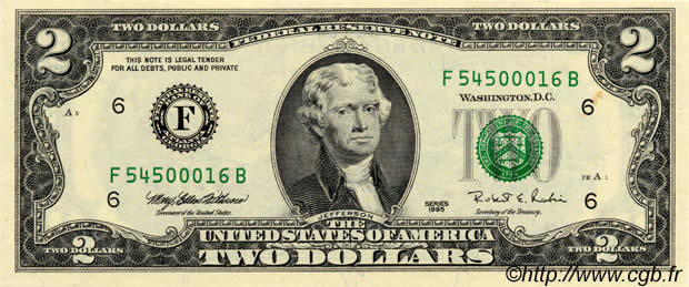 2 Dollars ÉTATS-UNIS D AMÉRIQUE  1995 P.497 NEUF